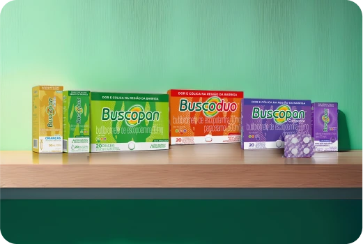 Embalagem dos produtos Buscopan.