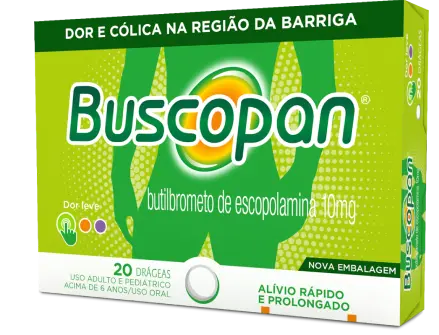 Embalagem do Buscopan drágeas da caixa verde.